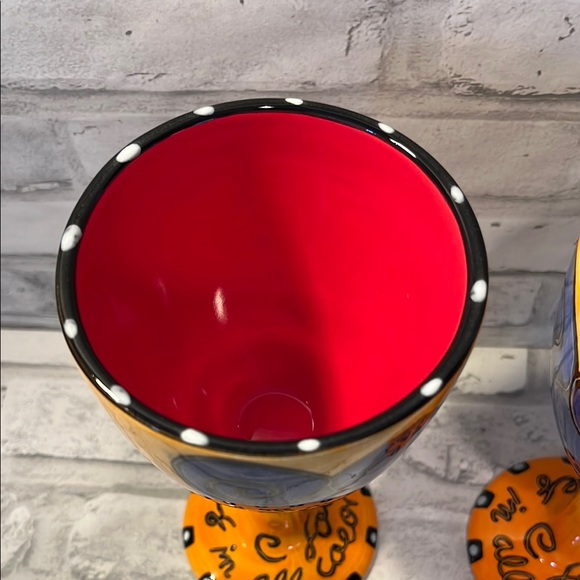 Set of 2 Colorful Heart Design wine Goblets love comes in all colors pottery - Picture 7 of 9